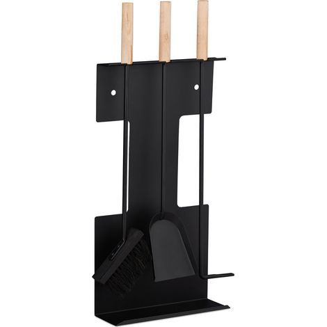 4-teiliges Kamin-Set, Stahlzubehör: Schaufel, Bürste, Halterung, Schürhaken, Schwarz (1/5)