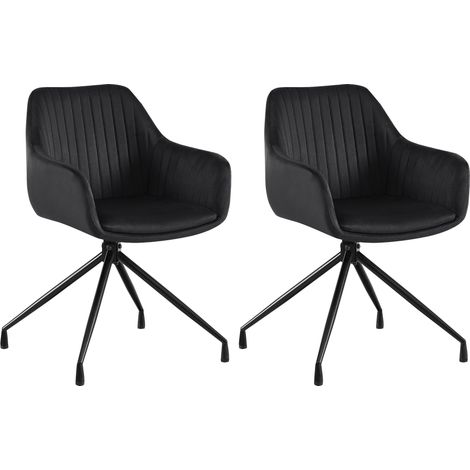 Lot de 2 fauteuils en velours noir à piétement étoile en métal noir – Chaise style contemporain 100007636 (1/5)