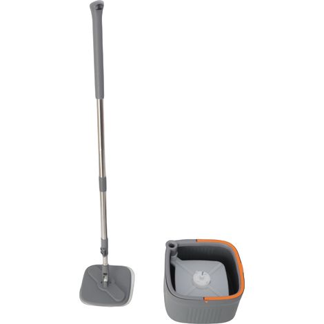 Serpillière Rotante avec Bac Auto-essorage Microfibre Lavage Humide/Sec Kit Nettoyage Set de Rechange 2 Pads Lavables Matériel Métal Gris Dimensions Mop: 135cm Bucket: 30x30x19cm (1/4)