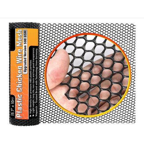 Clôture en treillis métallique en plastique noir, rouleau de 15,7" x 10'  Idéal pour les volailles, les chiens, les lapins, les barrières de serpent et le jardinage  Grillage en plastique durable