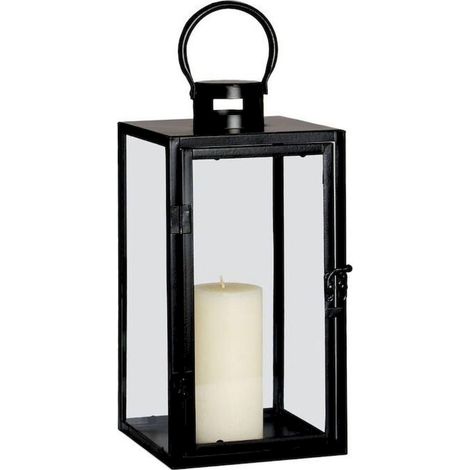 Lanterne noire en métal style industriel pour bougie - noir industriel et verre transparent (1/2)