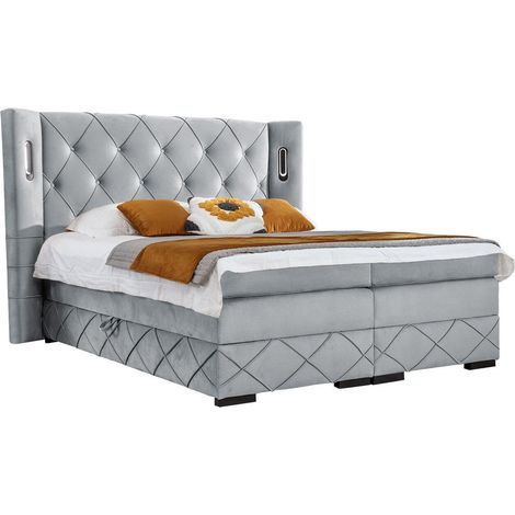 Lit boxspring Historia, Kameleon 84, Continental, Double, 140x200, Tissu, Disponible, 188x212x138cm, LED: Disponible