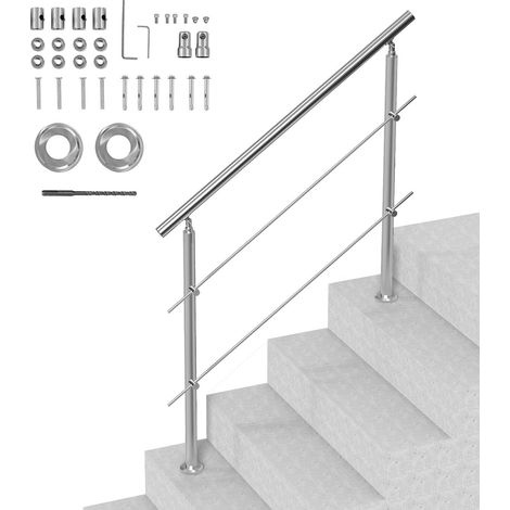 Garde-corps extérieur 119,9 cm pour escalier, 2 barres transversales, rampe pour terrasse et porche. (1/5)