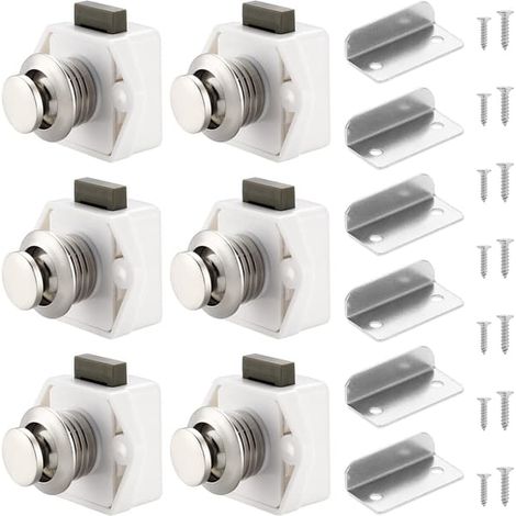 LYERCW - Lot de 6 verrous à bouton-poussoir, verrou de tiroir, verrou de porte sans clé pour caravane, camping-car, bateau. (1/5)
