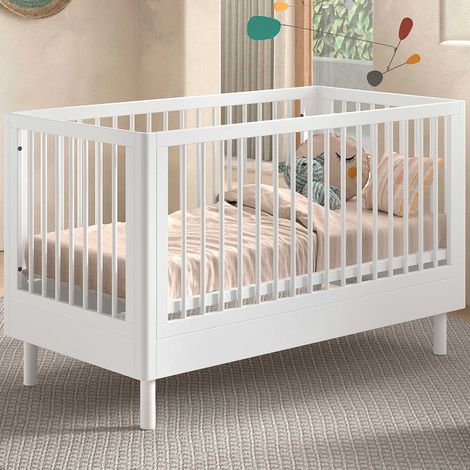 Lit de bébé Forrest 70x140cm - réglable - bois de hêtre blanc