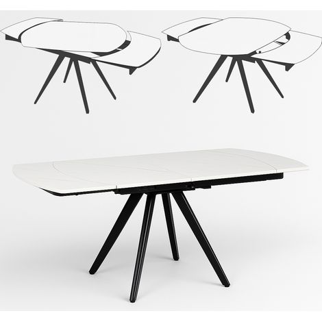 Tavolo Allungabile Rotante Ceramica Effetto Marmo Bianco 6-8 Posti Salvaspazio (1/5)