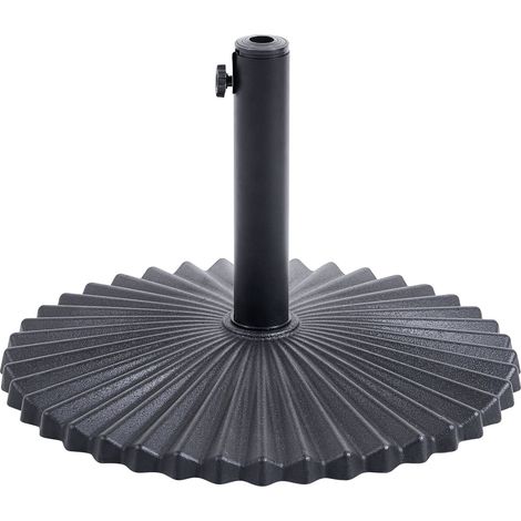 Parasol Base Black Steel Powder-Coated Stain and Water-Resistant with Adjustable Pole Ribbed CAREZZA (1/5)