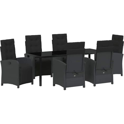 Maison Exclusive - Set da Pranzo per Giardino con cuscino 7 pcs Nero polyrattan
