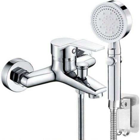 Robinet de baignoire avec douchette, mitigeur de baignoire monocommande 5 modes, 1 flexible, pour baignoire, argent (1/5)