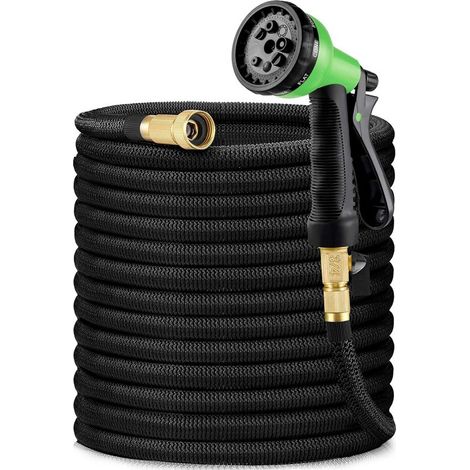 Tuyau d'arrosage, Tuyau d'arrosage Rétractable,Tuyau d'arrosage extensible Tuyau d'arrosage Extensible Noir Extensible Rétractable avec 8 Fonction Pistolet 25FT (1/5)