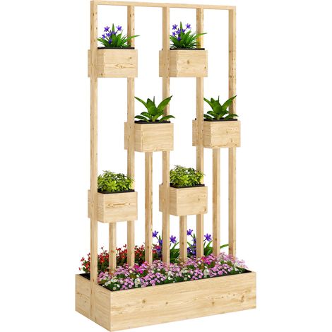 Jardinière surélevée avec paniers en treillis, bac à fleurs en bois, pot de fleurs, 90 x 45 x 170 cm