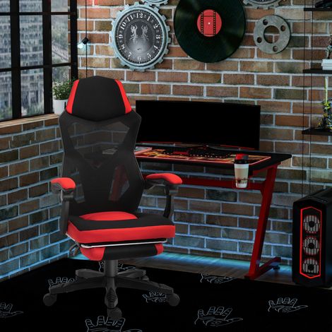 Chaise de gaming chaise ergonomique de bureau avec repose-pieds réglable en polyester noir rouge 58 x 72 x 112-122 cm pour le bureau et le jeu