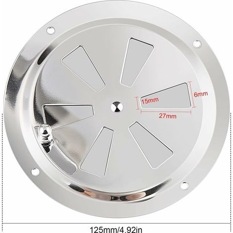 GP Chauffage et climatisation Grille de Ventilation Ronde, Grille d'aération 125 mm en Acier Inoxydable Conduit Moustiquaire Grille D'évacuation Air Entrant Air Evacué Ventilation Volets Réglables et (1/4)