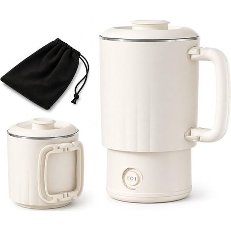 Bouilloire électrique de voyage - Beige - 800 ml - Intérieur en acier inoxydable 316 - Double paroi - Poignée pliable - Chauffage rapide (1/5)