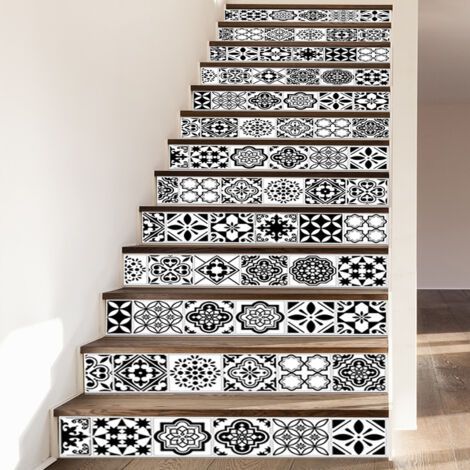 13Pcs Stickers adhésifs escalier carrelages Sticker Autocollant contremarche Carreaux de Ciment – Stickers contremarche carrelages(18x100cm) (1/5)