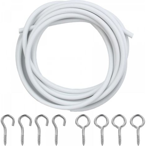 2M Blanc Cable Rideau, Câble pour Rideaux avec 4 Pièces Crochets et 4 Pièces Yeux œillets, Corde Suspendue Kit pour Rideau (1/5)