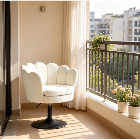 Sedia da ufficio 61,5x65x71-83 cm in velluto e metallo beige regolabile FloraGrace (1/5)