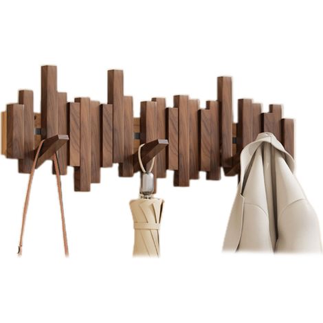 Filiyano-Porte-manteau mural en bois de style piano, cintre pliable multifonctionnel, décoration esthétique pour chambre, noyer noir, 8 crochets (1/5)