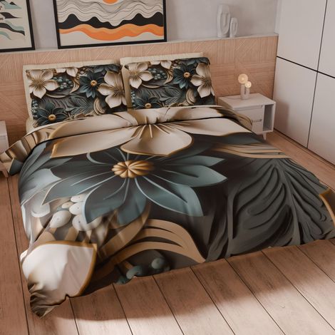 Housse de Couette King Size 260x240 cm 2 Taies 63x63 cm Incluses, Parure en Microfibre Imprimée Floral 05 8 (1/5)