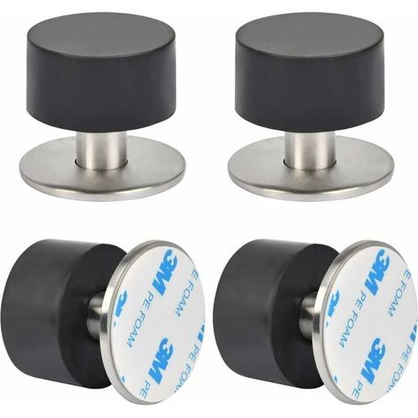 Lot de 4 butées de porte en acier inoxydable – Installation adhésive 3M ou vis – Caoutchouc antichoc haute densité – Pour surfaces variées (1/5)