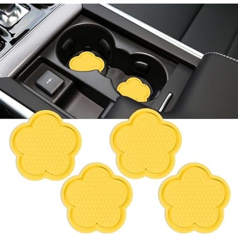 Lot de 4 dessous de verre de voiture universels antidérapants intégrés dans des décorations, accessoires de voiture en forme de fleur pour la plupart des véhicules (jaune) (1/5)