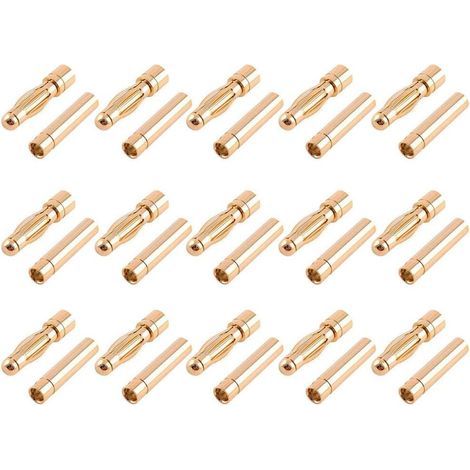 15 Paires 4mm Plaqué Or Connecteur Bullet 4,0 mm Banane Fiche Remplacement de Connecteurs Bullet Mâle Femelle pour Batterie RC Lipo (1/5)