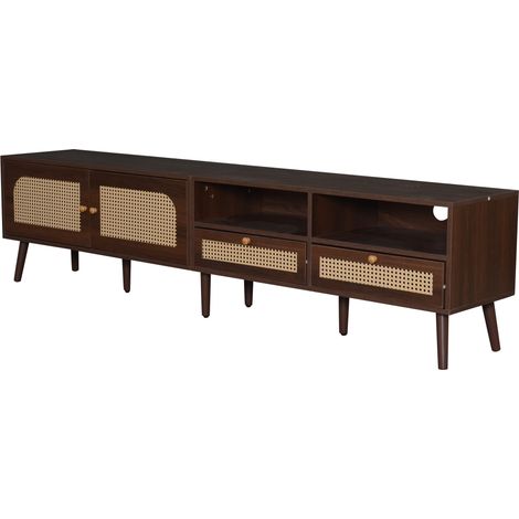 Mobile TV 200 x 37 x 49,5 cm per televisori fino a 80 pollici, marrone, 2 ante e 2 cassetti (1/5)