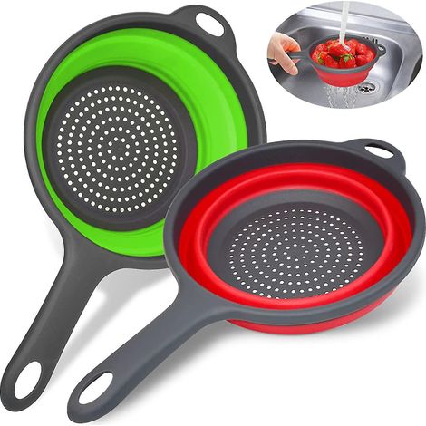 Passoire pliable avec poignée, lot de 2, passoires extensibles, passoire ronde en silicone de 2 litres (1/5)