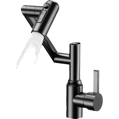 Rubinetto per lavandino del bagno in acciaio inossidabile 304, braccio robotico multifunzionale, rubinetto a forma di gatto, display numerico universale, grigio scuro (1/5)