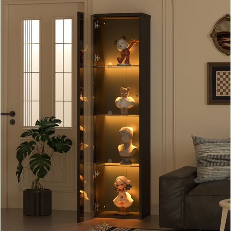 Vitrine 40x29x170 cm noire en panneaux de particules avec éclairage LED multicolore et 4 niveaux (1/5)