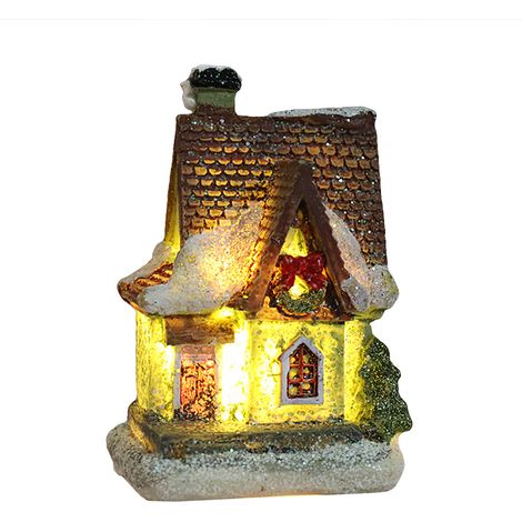 Maison lumineuse LED en résine pour Noël, décoration de Noël, village de hiver, maison miniature pour cadeau de Noël