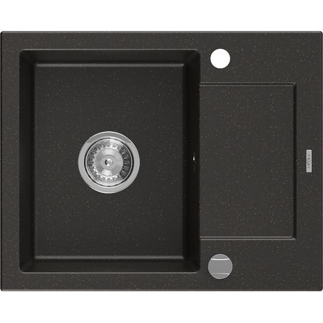 Mexen Enzo 1-Becken-Granitspüle mit kurzer Abtropffläche 576 x 465 mm, Schwarz/Gold Metallisch - 650