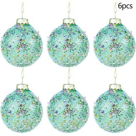 Set mit 6 grünen Glitzerkugeln zum Aufhängen, elegante Dekorationen für Weihnachtsbaum, Hochzeit, Geburtstag usw. (1/3)