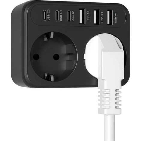 TRADE SHOP - Presa Intelligente Adattatore Di Alimentazione 3500w 8in1 2 Prese 3 Usb 3 Usb-c Q-px220 -