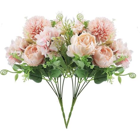 2 Pièces Fleurs Artificielles Bouquet de Pivoine d'Hortensia en Soie, Realiste Arrangement Floral Mariage Décoration Centre de Table pour Maison Jardin Bureau (1/5)