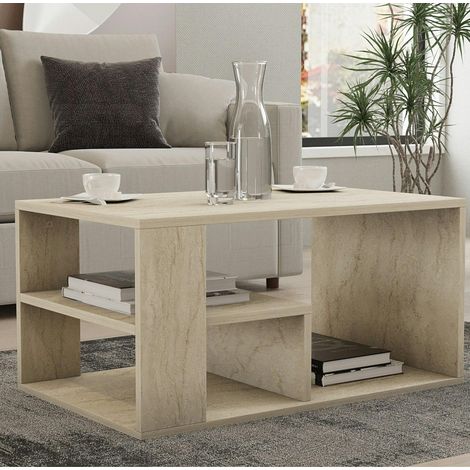 Table basse avec rangement ouvert effet travertin MARFA (1/5)