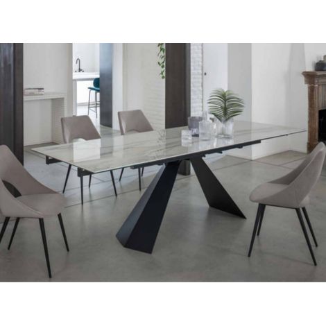 Table design 180cm céramique marbre blanc et pieds métal noir Kylane (1/5)