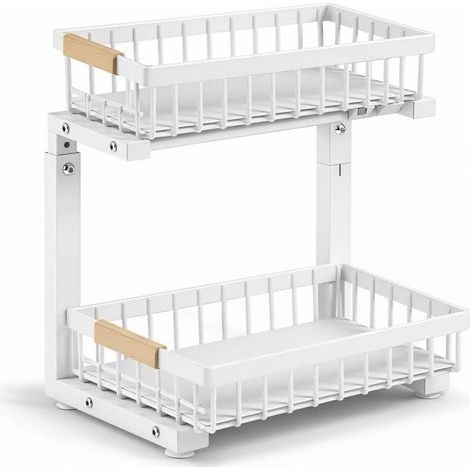 Under Sink Organizer, 2 Tiers, Steel, Adjustable 35-43 cm, Kitchen Bathroom (1/5)