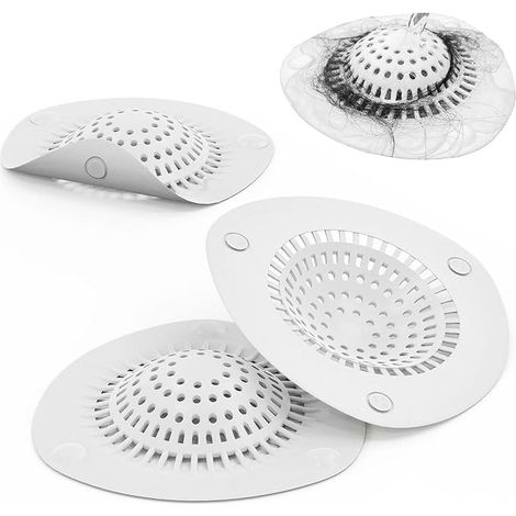 Duschablaufabdeckung, Silikon-Badewannenablaufstopfen, Abflussschutz mit Wasserabsorber, Küchenspülen- und Badezimmerspülenabdeckung, 3er-Pack (weiß) (1/5)