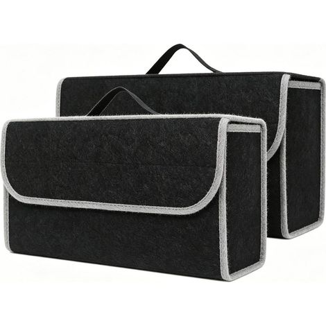 Kofferraum Organizer Filz 2er Set 50x24x17cm mit Einlegeplatte, Klettband, Schwarz