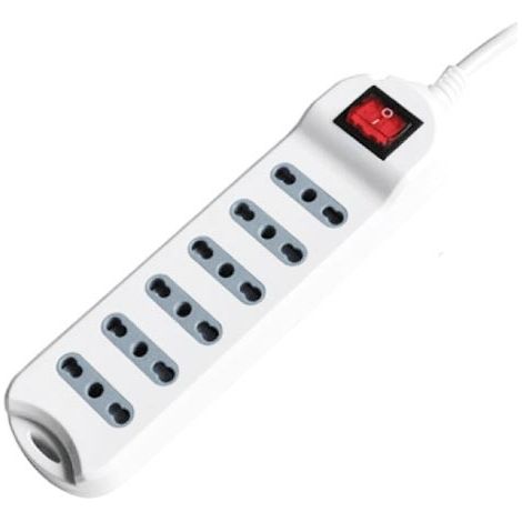 Multiprise V-TAC avec câble de 1,5 m, 6 prises 10/16 A 2P+T bidirectionnelles avec interrupteur lumineux et fiche 16 A 2P+T, couleur blanche (1/3)