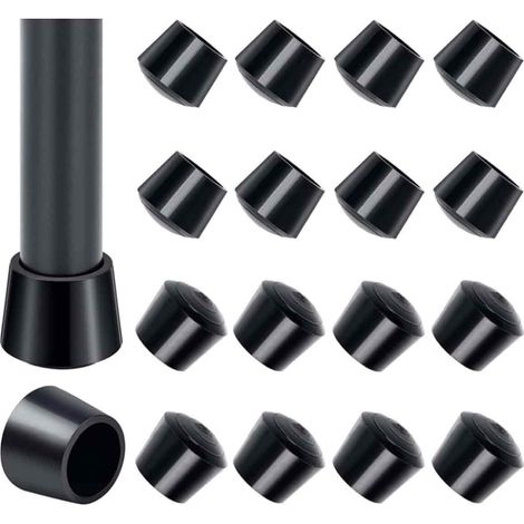 Embout Pied Chaise - Caoutchouc Noir - Diamètre Intérieur 25 mm à 26 mm - Pour Protection Sol Contre Rayures et Glissements - Lot de 16