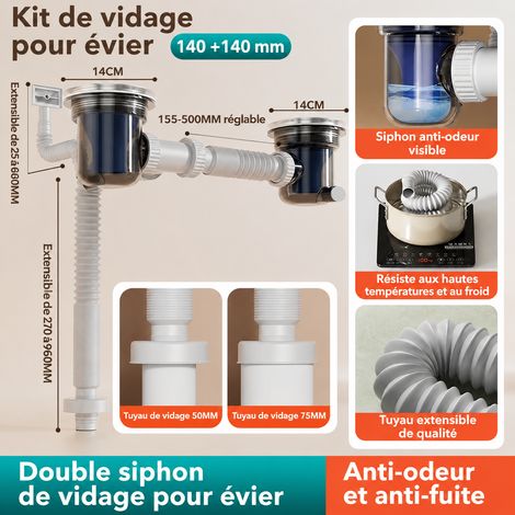 Système de vidage pour évier de cuisine tuyau extensible anti-odeur modèle 3 3 888 g – Livraison gratuite