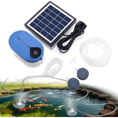 Pompe à air solaire - 3600 mAh - Bleu - Pompe à air pour aquarium - Pompe à air pour poissons - Aérateur - Trois vitesses réglables - 1,5 watts (1/5)