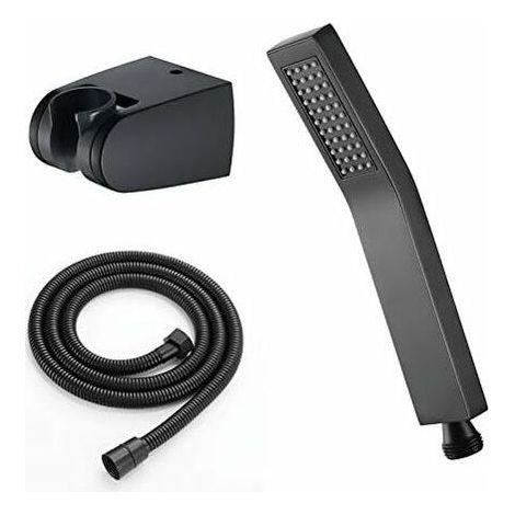 Pommeau de Douche Laiton Douchette à Main avec Flexible Pomme de Douche à Main Fonction Unique Anti Calcaire Tête de Douche avec Sortie d'eau en Silicone,Noir (1/4)