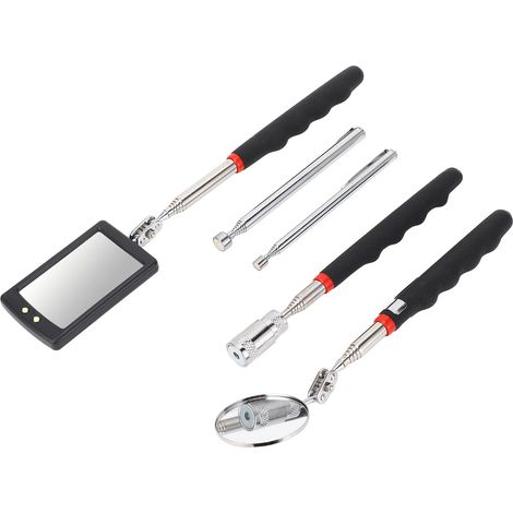 Kit d'outils de ramassage magnétique télescopique comprenant une baguette de ramassage magnétique, un miroir d'inspection à 360° et une lampe torche LED. (1/5)