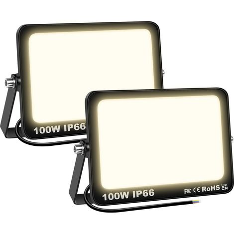 2 Pcs Projecteur LED Extérieur 100W 10000LM 3000K Blanc Chaud Spot LED Eclairage IP66 Étanche Projecteur Extérieur Eclairage de Sécurité Floodlight pour Jardin, Patio, Garage, Entrée