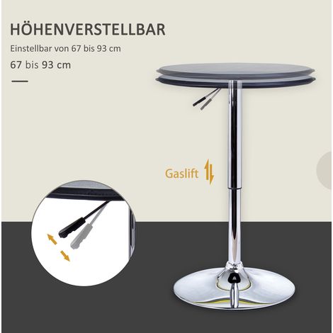Table de bar ajustable en hauteur avec revêtement en cuir synthétique, style rétro, noir et argent (1/4)
