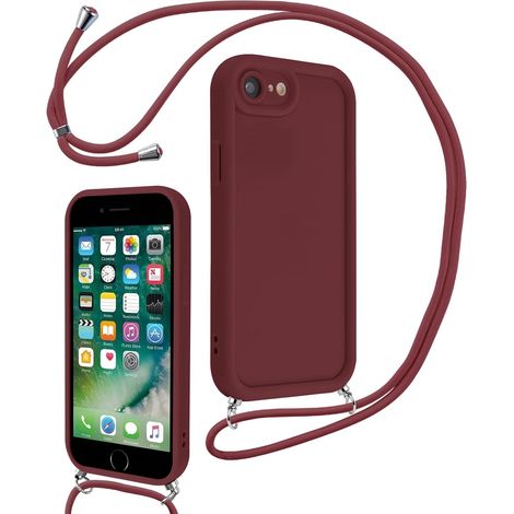 Coque pour iPhone 7/8/iPhone SE 2022/SE 2020 4,7" avec Cordon de Collier Réglable, Etui Protection Caméra Silicone TPU Antichoc Housse avec Corde Lanyard Cover pour Femmes Filles, Rouge (1/5)