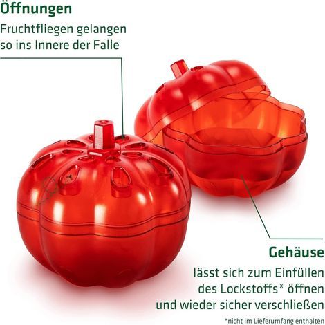 Fruit Fly Trap, Pack of x2, for Indoor Use, with Natural Bait, Reusable, Easy to Fill Fly Trap with Attractant, Pumpkin Shape, 5.5x6.2 cm. (1/5)